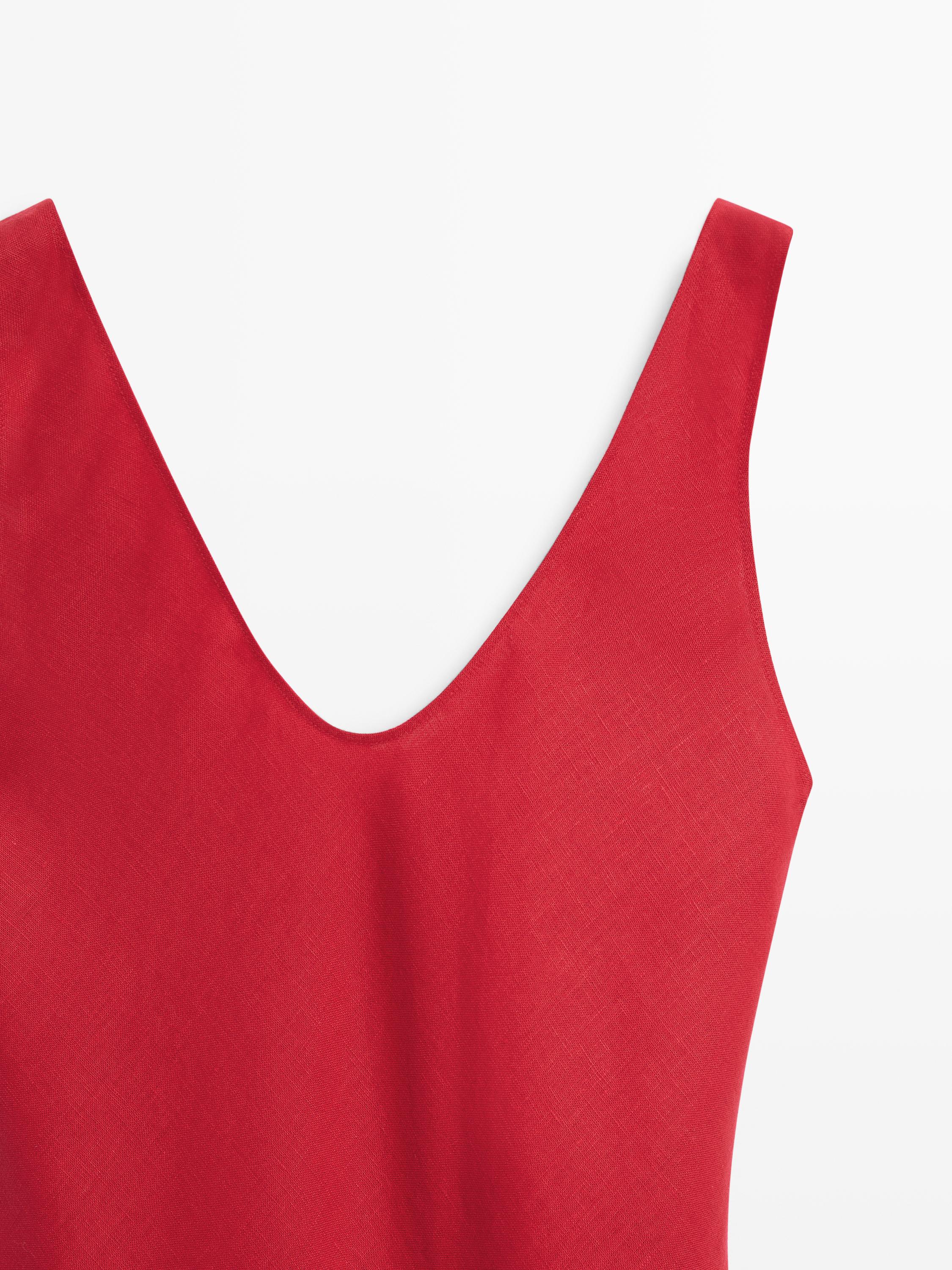 100% linen strappy midi dress